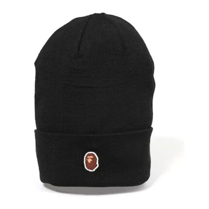BAPE Ape Head One Point Beanie Black, perfect for elevating your cold-weather wardrobe.