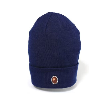 BAPE Ape Head One Point Beanie - Navy, making a bold statement in your cold-weather style.