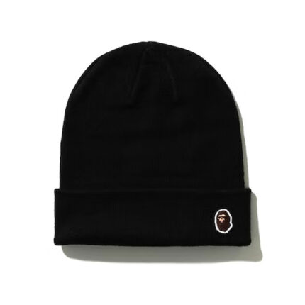 BAPE Ape Head One Point Knit Cap (FW20) - Black, showcasing the iconic Ape Head logo as a stylish focal point. Elevate your winter style with this classic and versatile knit cap.