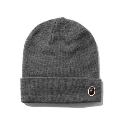 BAPE Ape Head One Point Knit Cap (FW20) - Gray, featuring the iconic Ape Head logo as a stylish focal point. Elevate your winter style with this classic knit cap.