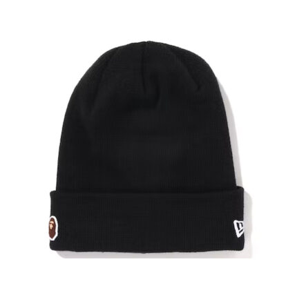 BAPE Ape Head One Point New Era Knit Beanie - Black, perfect addition to your streetwear collection.