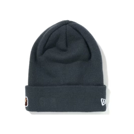 BAPE Ape Head One Point New Era Knit Beanie - Grey, urban fashion with the iconic Ape Head logo, making a bold statement in winter attire.