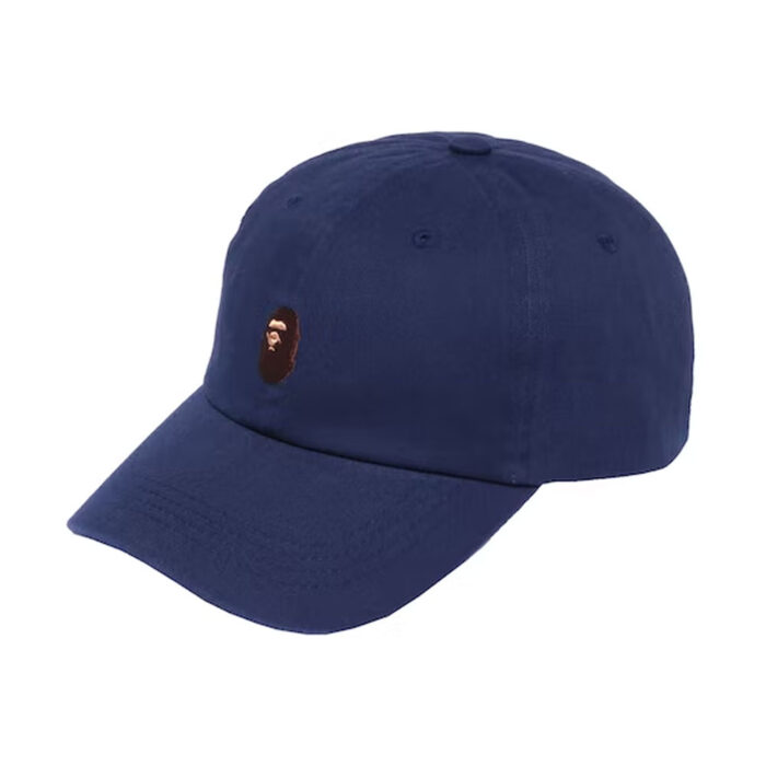 BAPE Ape Head One Point Panel Cap (SS22) - Navy, featuring the distinctive Ape Head logo.