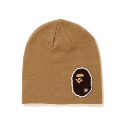 BAPE Big Ape Head Knit Cap - Beige, elevate your winter look with this statement knit cap, blending comfort and iconic streetwear style.