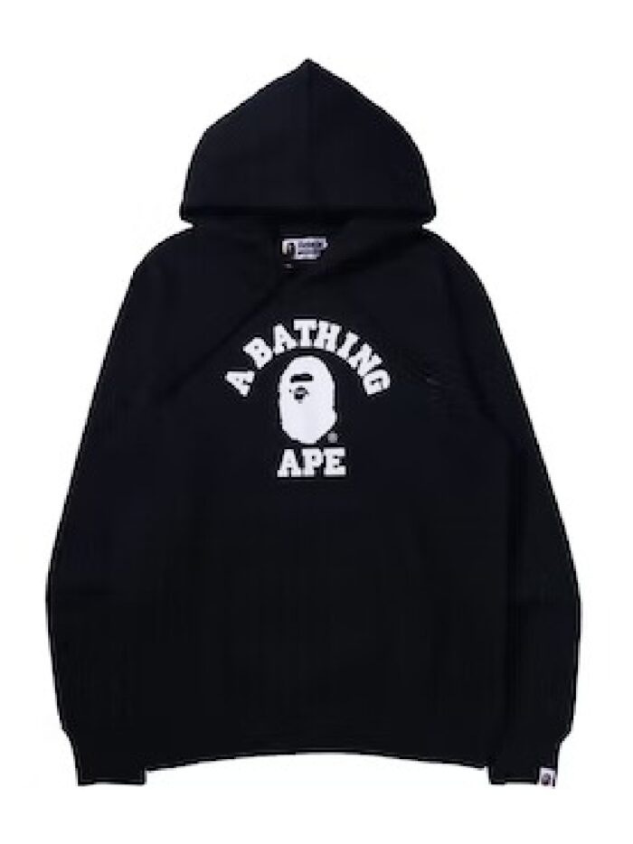 BAPE College Pullover Hoodie - Black, iconic piece, blending comfort and style seamlessly.