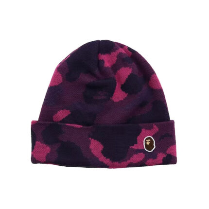 BAPE Color Camo Knit Cap - Purple, stay warm with a touch of streetwear flair in this vibrant and stylish knit cap.