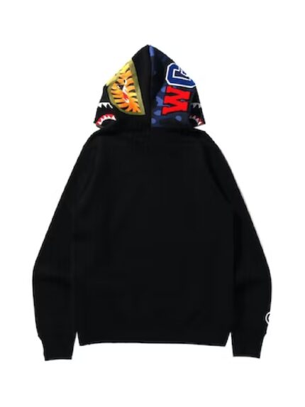 BAPE Color Camo Shark Full Zip Hoodie (SS22) - Black, streetwear sophistication with the iconic color camo shark motif.