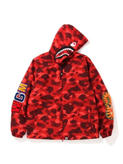 BAPE Color Camo WGM Shark Hoodie Jacket - Red
