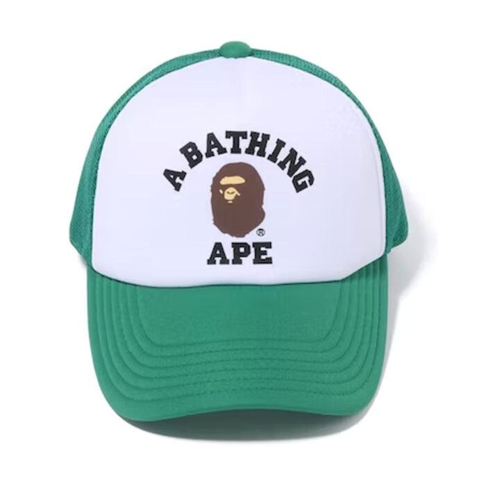 BAPE Online Exclusive College Mesh Cap - Green, perfect for a laid-back urban look.