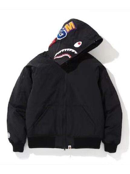 BAPE Shark Hoodie Down Jacket - Black, iconic shark motif, making a bold statement in cold weather fashion.