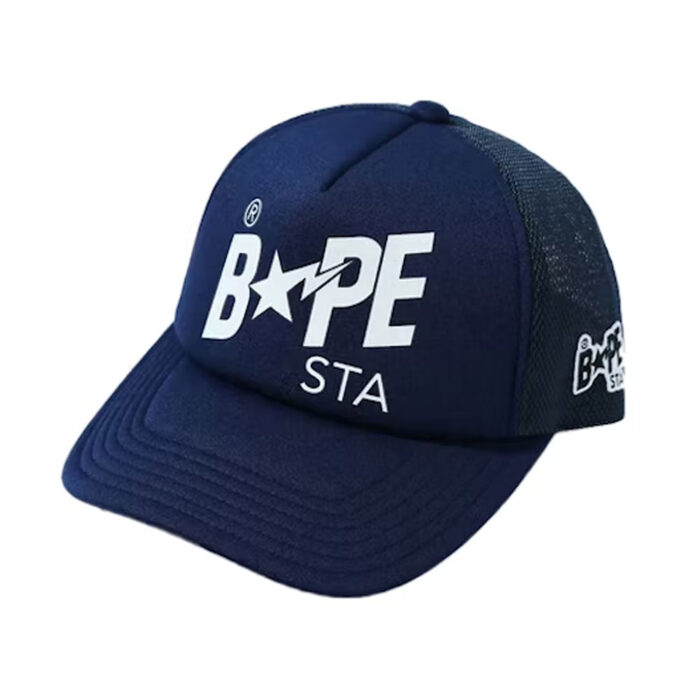 BAPE Sta Mesh Cap (SS21) - Navy, Featuring the iconic BAPE Sta logo, this cap is a must-have for any streetwear enthusiast.