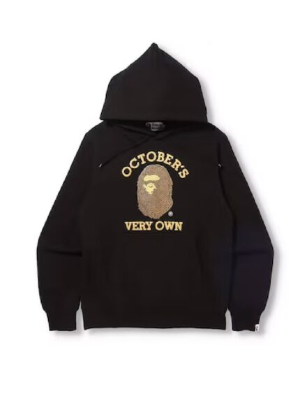BAPE x OVO Pullover Hoodie in Black, iconic style and OVO's unique touch, making a bold statement in streetwear fashion.