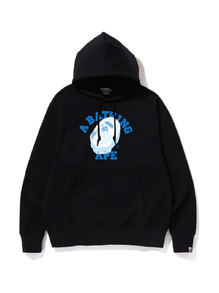 Bape Ice Ape Head College Pullover Hoodie Mens - Blue, featuring the iconic ape head logo. Stay cool and trendy with this exclusive streetwear.